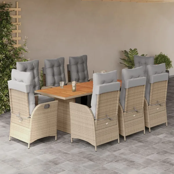 Ensemble à manger de jardin et coussins 9 pcs mélange beige