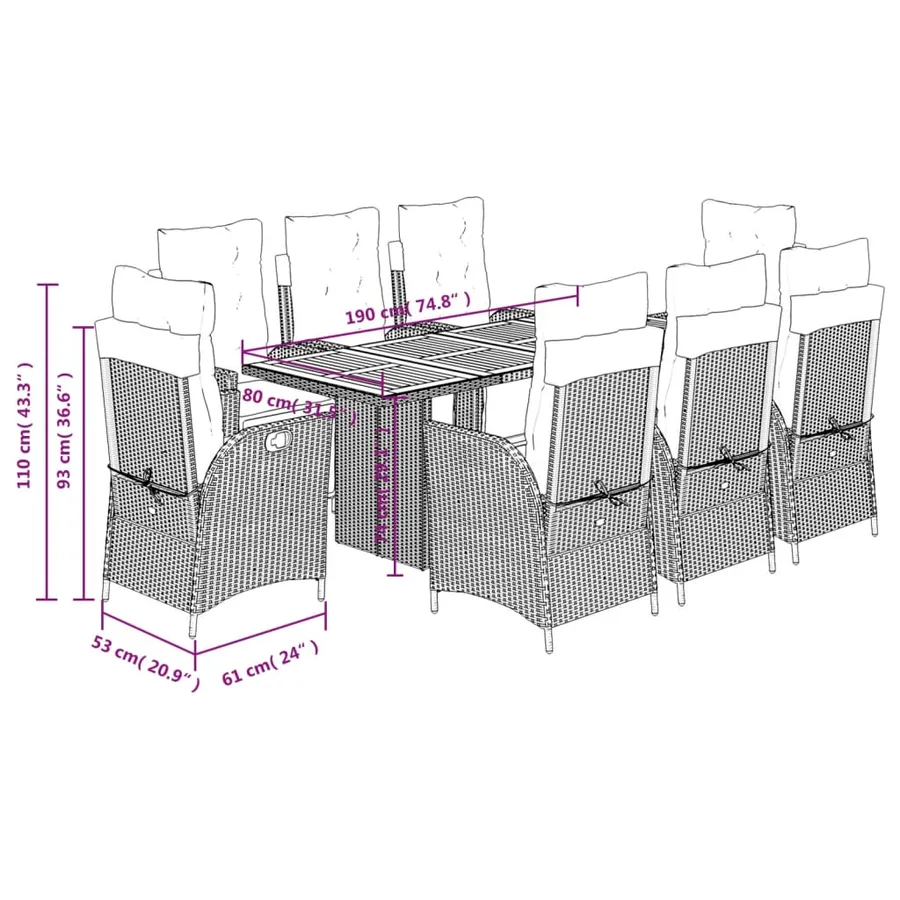 Ensemble à manger de jardin et coussins 9 pcs mélange beige - 9