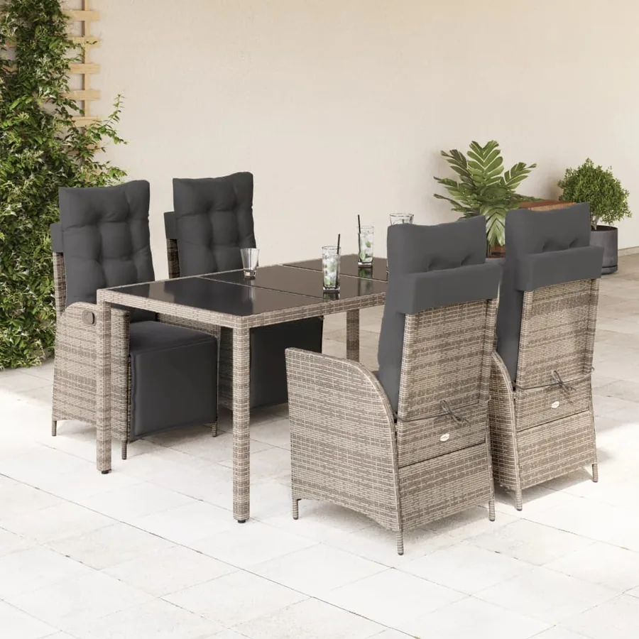 Ensemble à manger de jardin 5 pcs coussins gris résine tressée