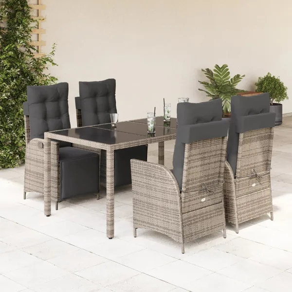 Ensemble à manger de jardin 5 pcs coussins gris résine tressée