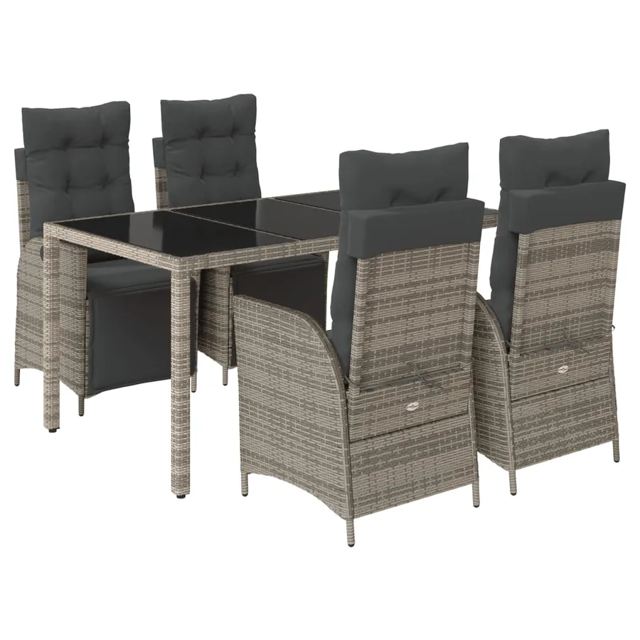 Ensemble à manger de jardin 5 pcs coussins gris résine tressée - 2