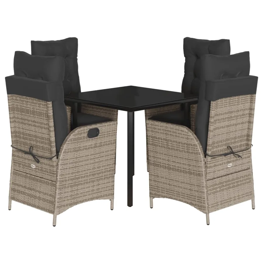 Ensemble à manger de jardin 5 pcs coussins gris résine tressée - 2