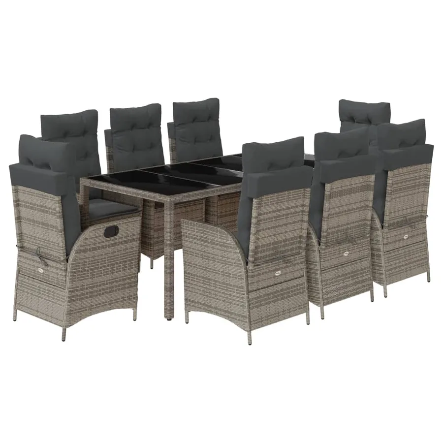 Ensemble à manger de jardin 9 pcs coussins gris résine tressée - 2