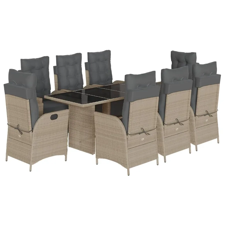 Ensemble à manger de jardin et coussins 9 pcs gris clair rotin - 2
