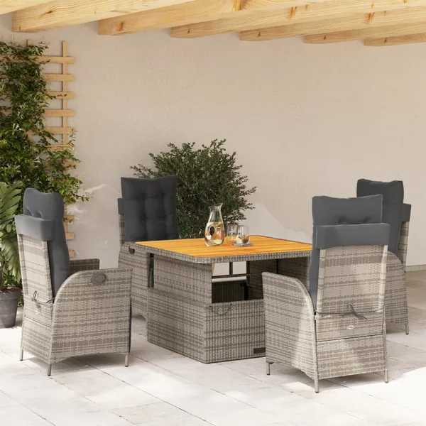 Ensemble à manger de jardin 5 pcs coussins gris résine tressée