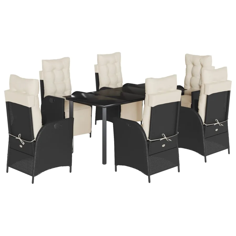 Ensemble à manger de jardin coussins 7pcs Noir Résine tressée - 2