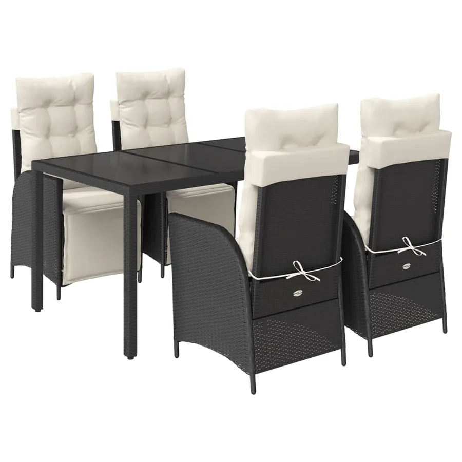 Ensemble à manger de jardin coussins 5pcs Noir Résine tressée - 2