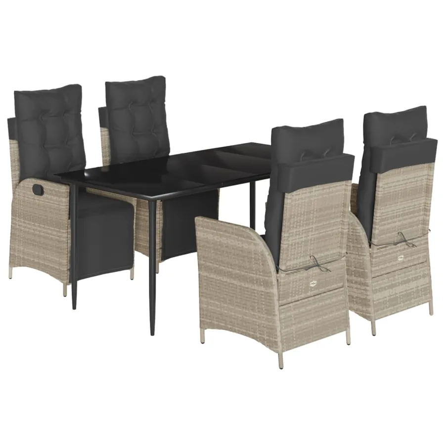 Ensemble à manger de jardin et coussins 5 pcs gris clair rotin - 2