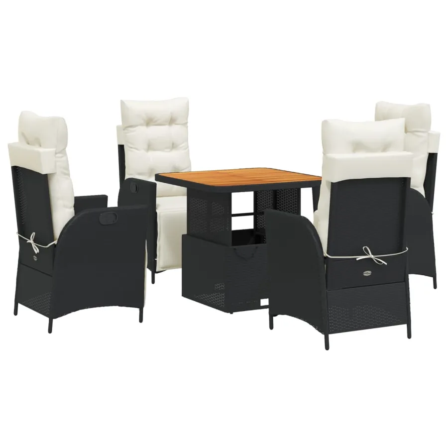 Ensemble à manger de jardin coussins 5pcs Noir Résine tressée - 2
