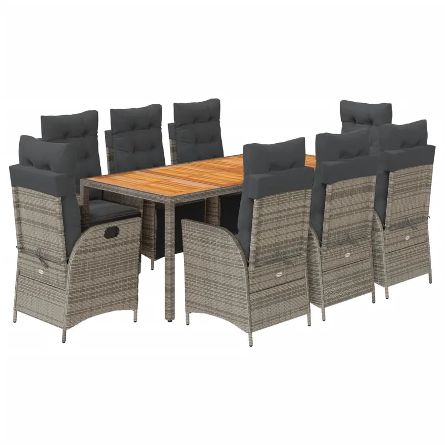Ensemble à manger de jardin 9 pcs coussins gris résine tressée - 2