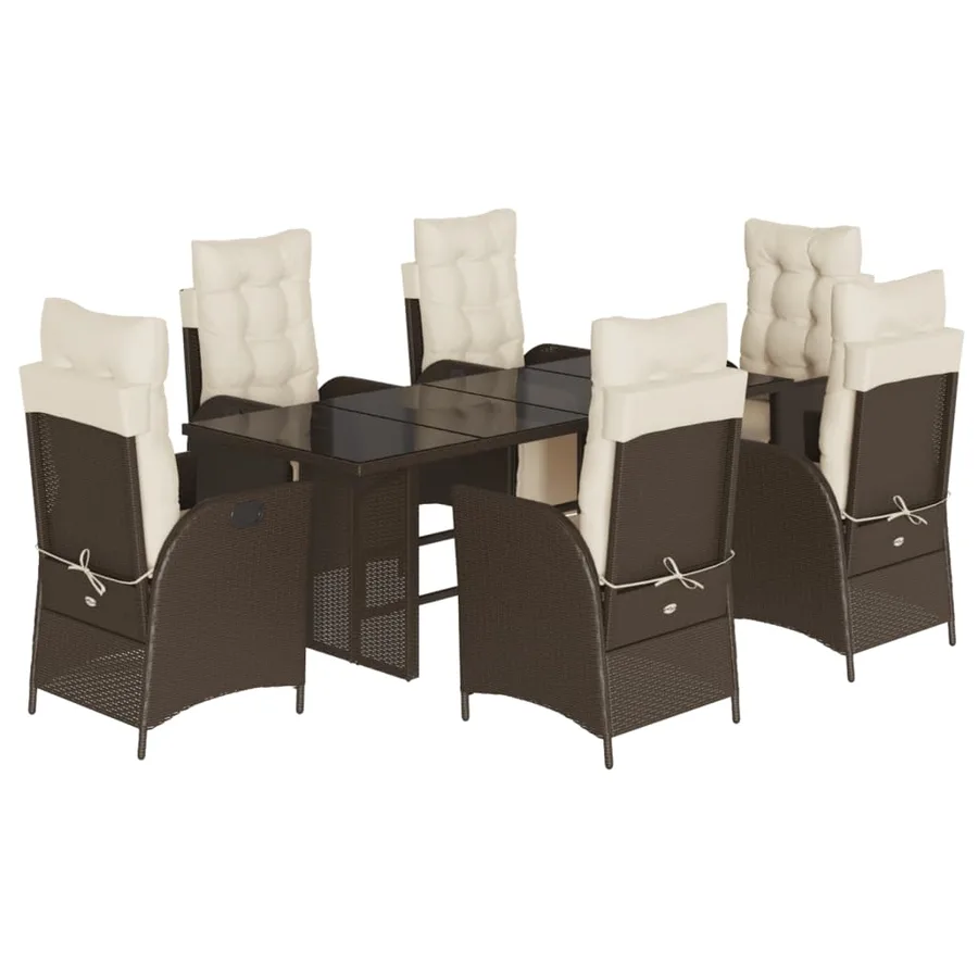 Ensemble à manger de jardin et coussins 7 pcs marron rotin - 2