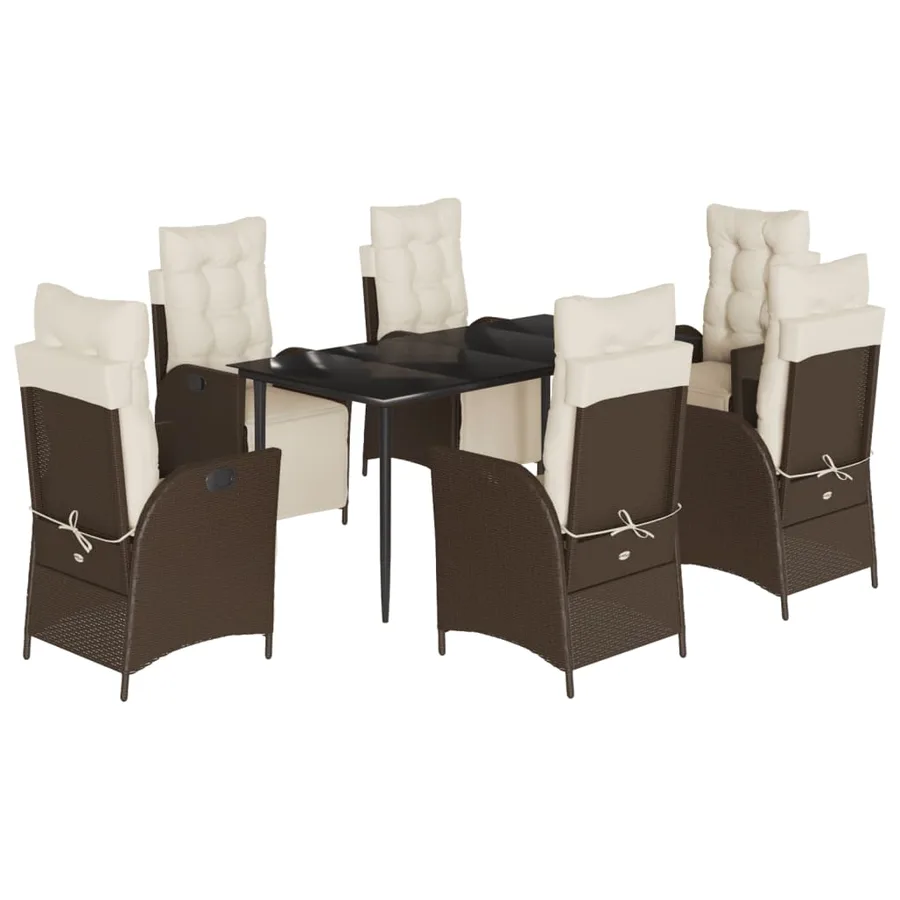Ensemble à manger de jardin et coussins 7 pcs marron rotin - 2