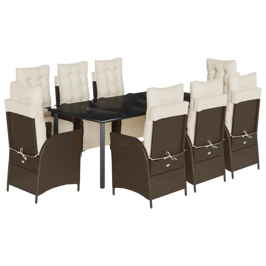 Ensemble à manger de jardin et coussins 9 pcs marron poly rotin - 2