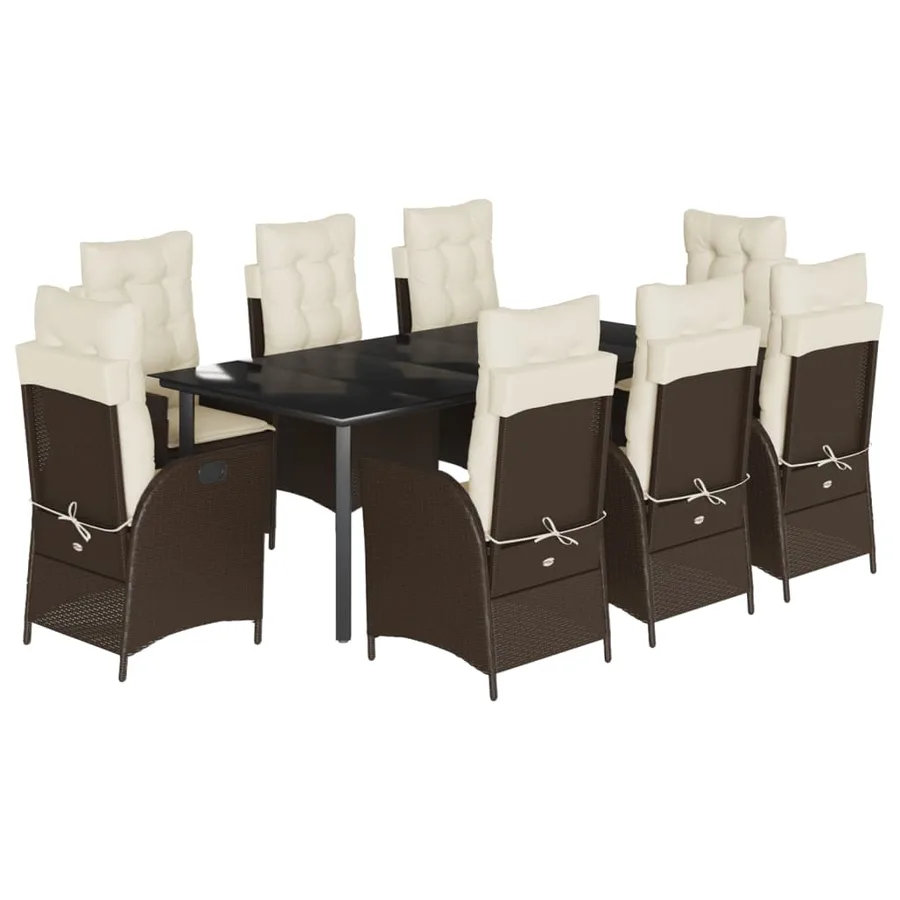 Ensemble à manger de jardin et coussins 9 pcs marron poly rotin - 2