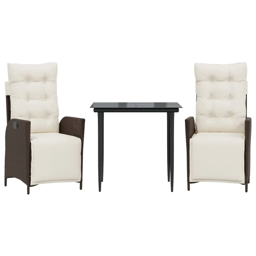 Ensemble à manger de jardin 3 pcs et coussins marron poly rotin - 2