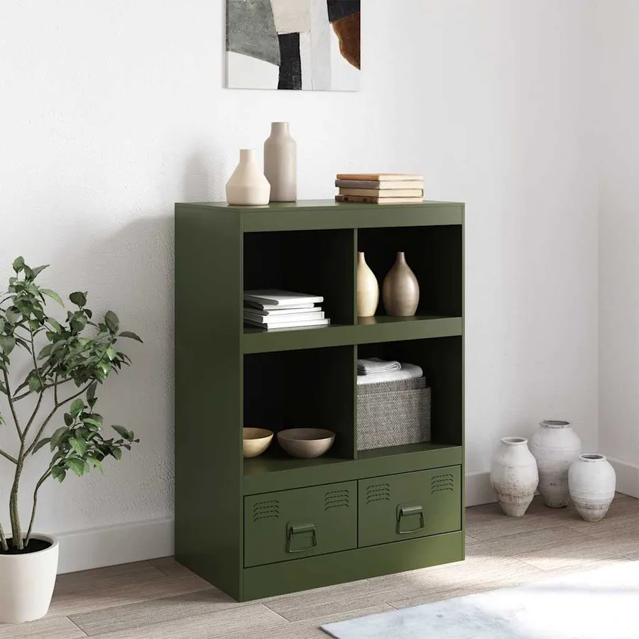 Buffet vert olive 67x39x95 cm acier - 3