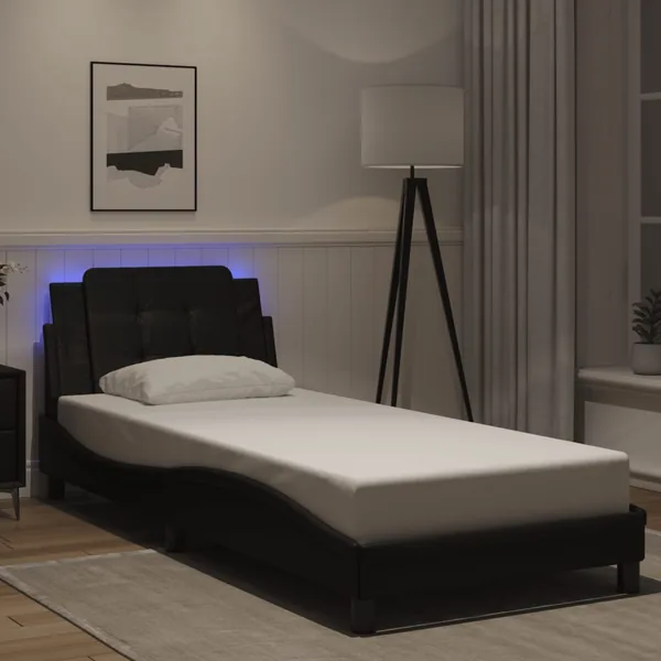 Cadre de lit avec LED sans matelas Zadar noir 90x190 cm
