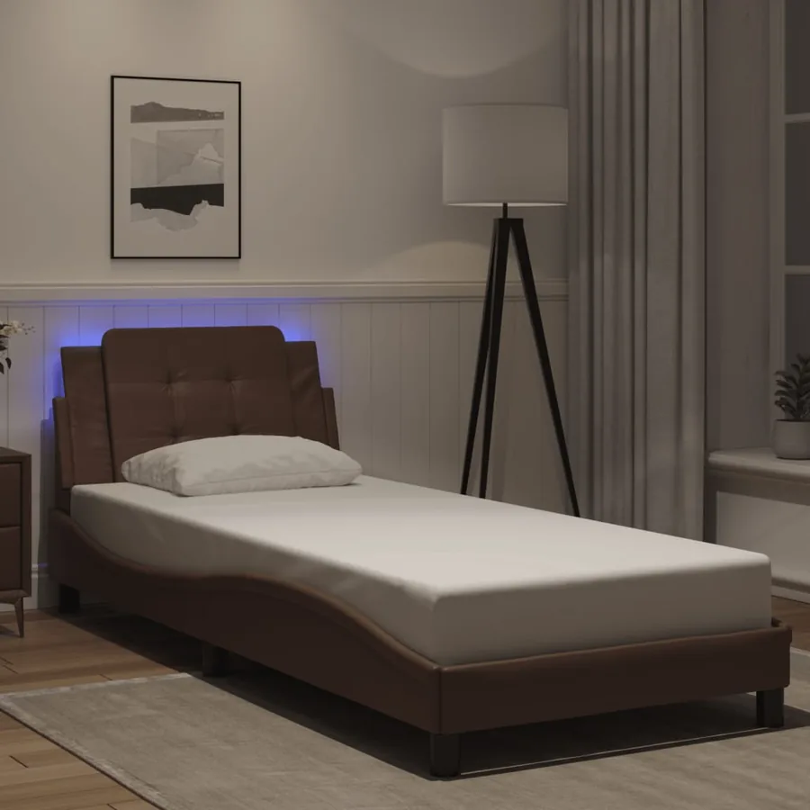 Cadre de lit avec LED sans matelas Zadar marron 90x190 cm