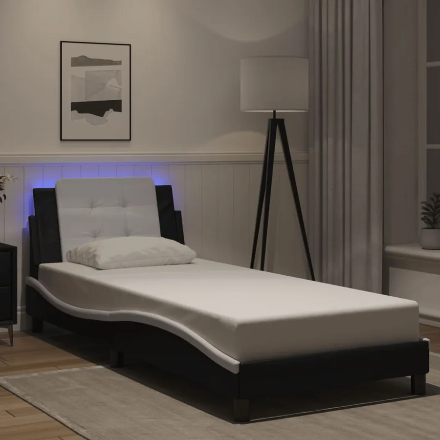 Cadre de lit avec LED sans matelas Zadar noir et blanc 90x190 cm