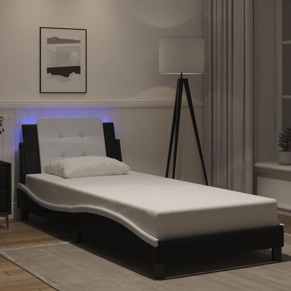 Cadre de lit avec LED sans matelas Zadar noir et blanc 90x190 cm