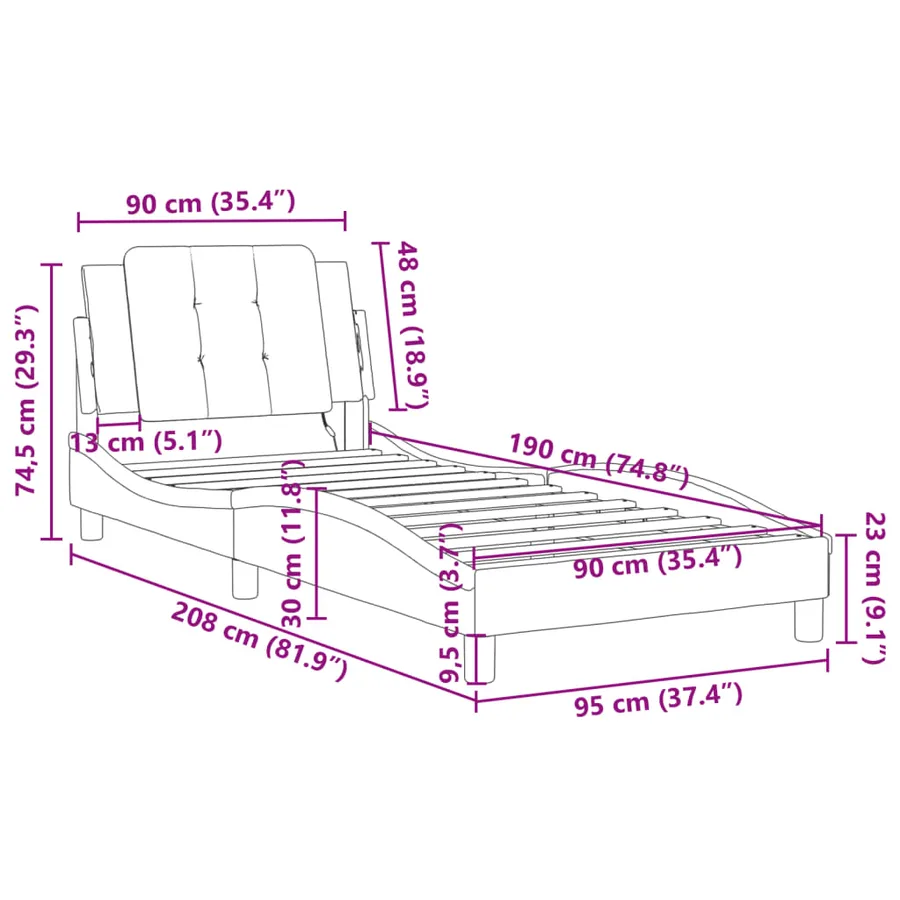 Cadre de lit avec LED sans matelas Zadar noir et blanc 90x190 cm - 17