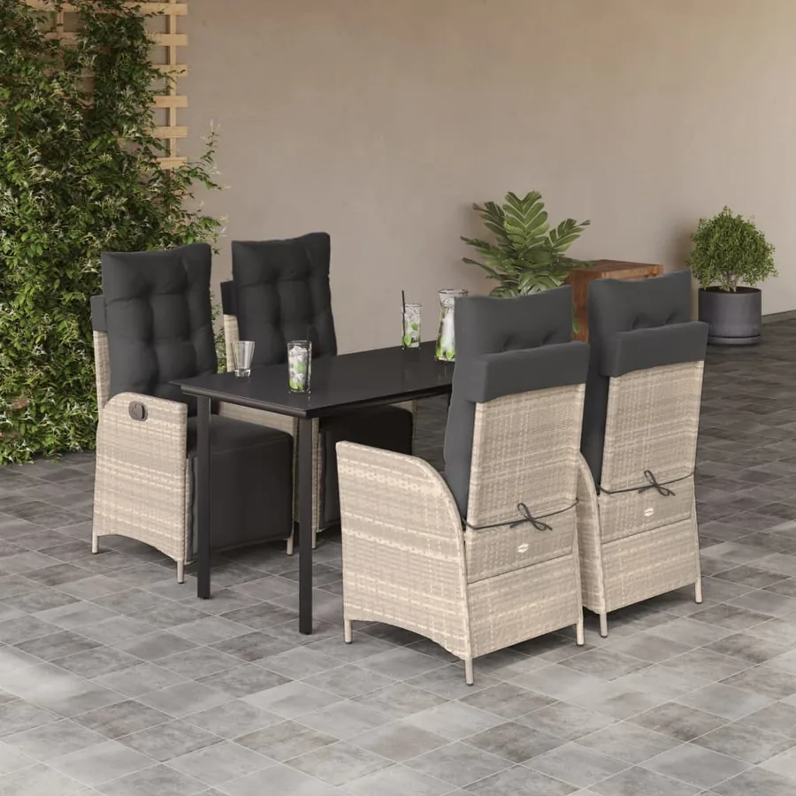 Ensemble à manger de jardin et coussins 5 pcs gris clair rotin