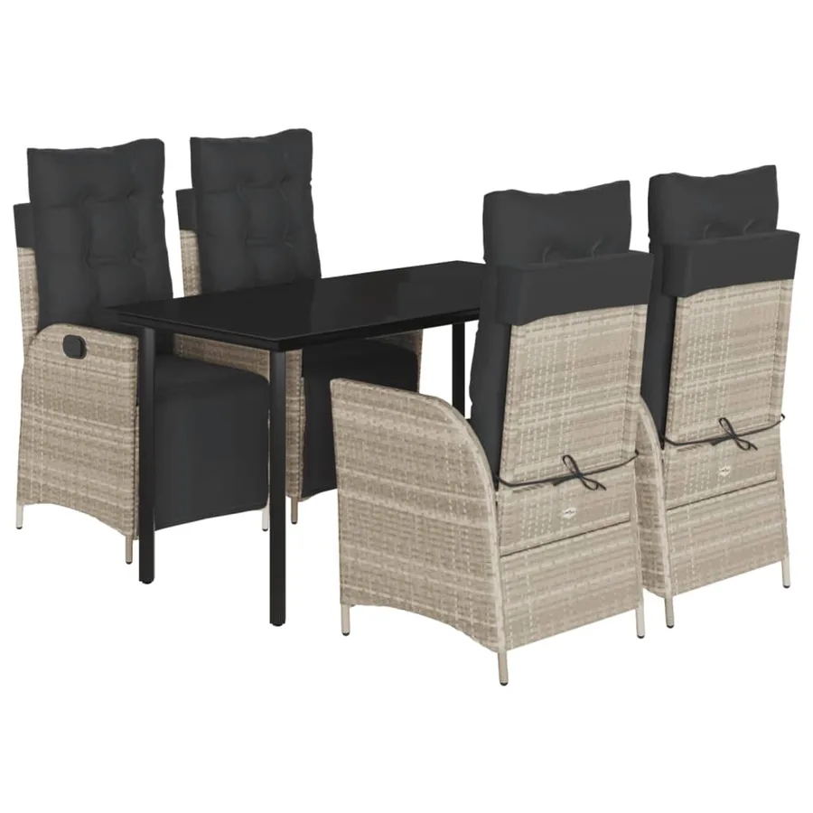 Ensemble à manger de jardin et coussins 5 pcs gris clair rotin - 2