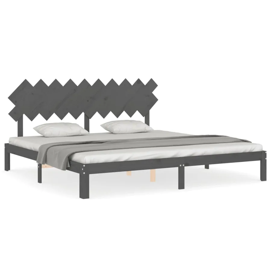 Cadre de lit sans matelas gris 200x200 cm bois massif de pin - 2