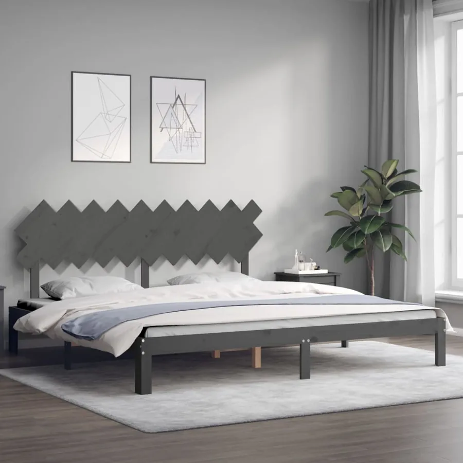 Cadre de lit sans matelas gris 200x200 cm bois massif de pin - 3