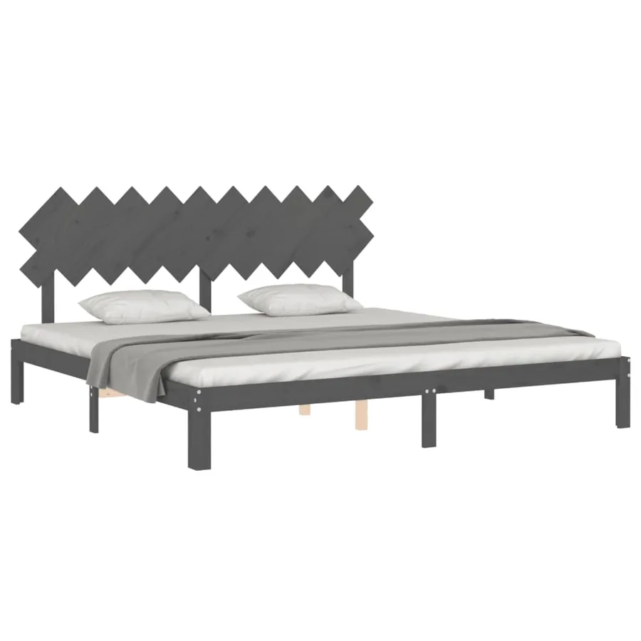 Cadre de lit sans matelas gris 200x200 cm bois massif de pin - 4