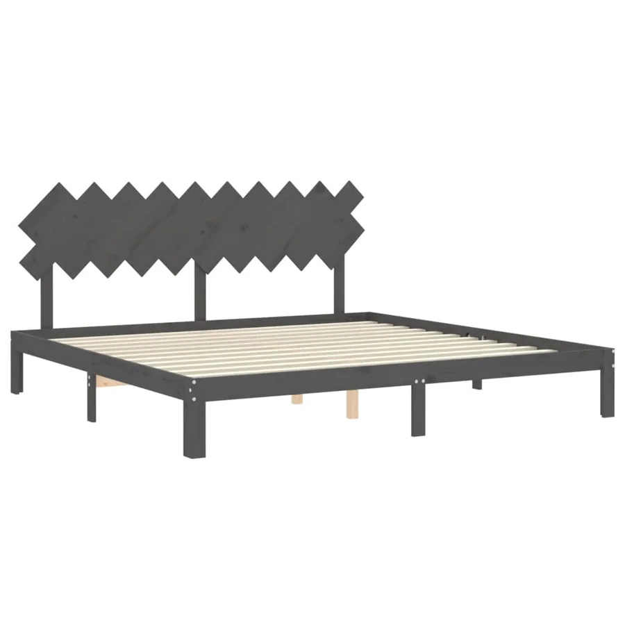Cadre de lit sans matelas gris 200x200 cm bois massif de pin - 5