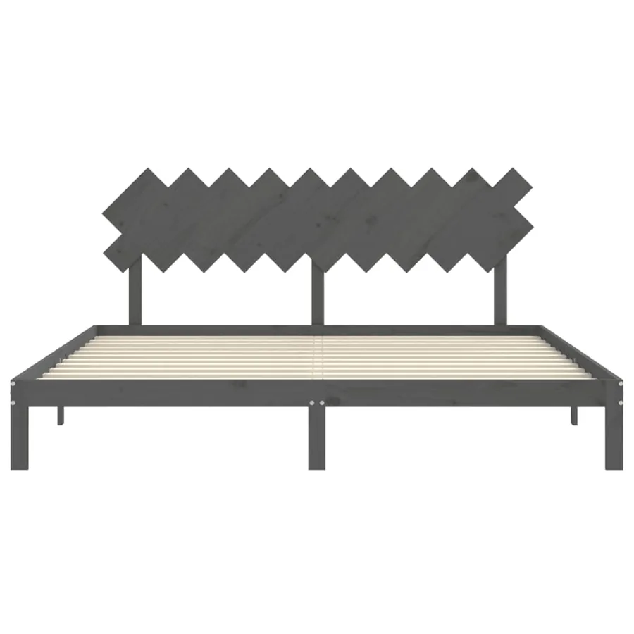 Cadre de lit sans matelas gris 200x200 cm bois massif de pin - 6