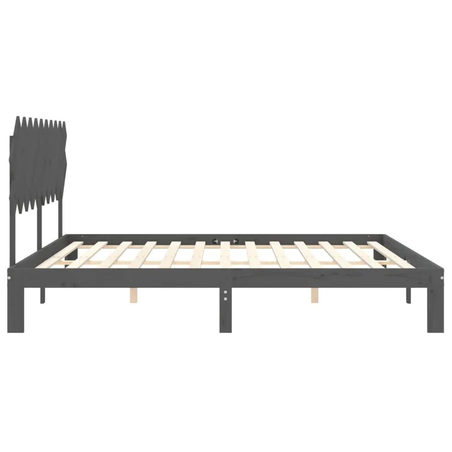 Cadre de lit sans matelas gris 200x200 cm bois massif de pin - 7