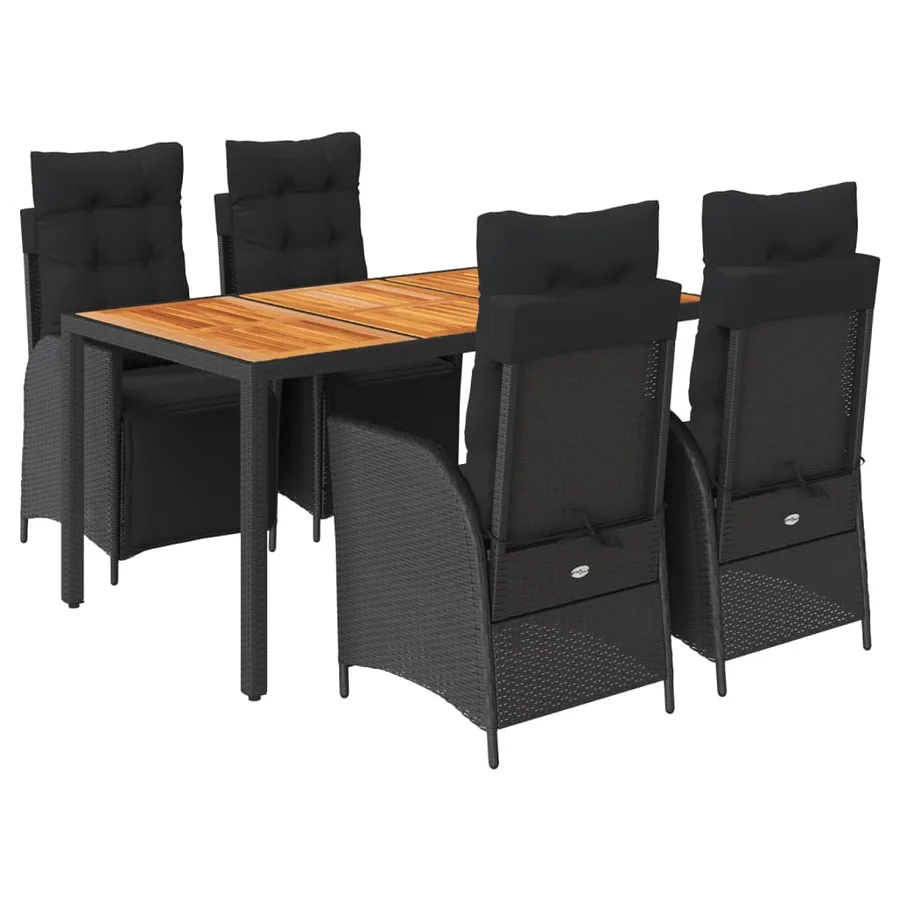 Ensemble à manger de jardin coussins 5pcs Noir Résine tressée - 2