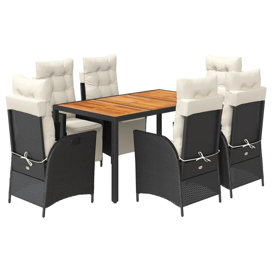 Ensemble à manger de jardin coussins 7pcs Noir Résine tressée - 2