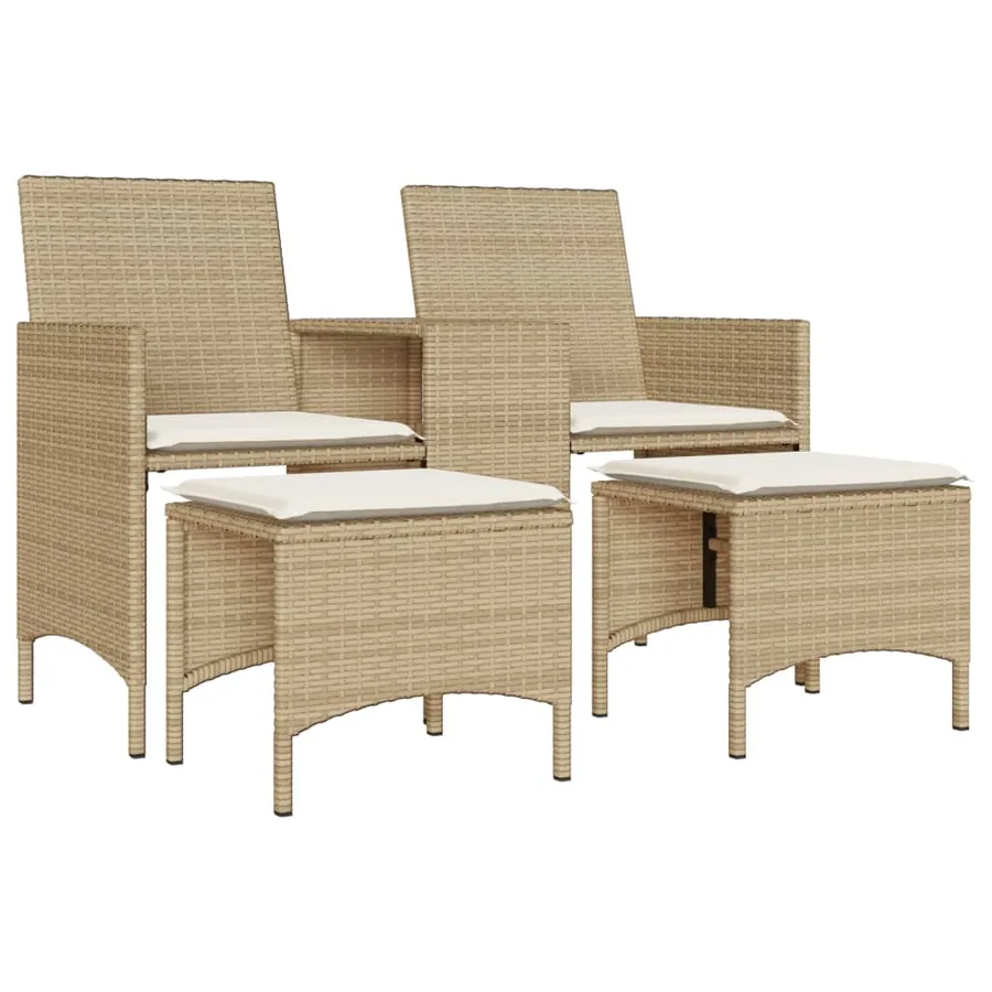 Canapé de jardin 2 places avec table et tabourets beige rotin - 2