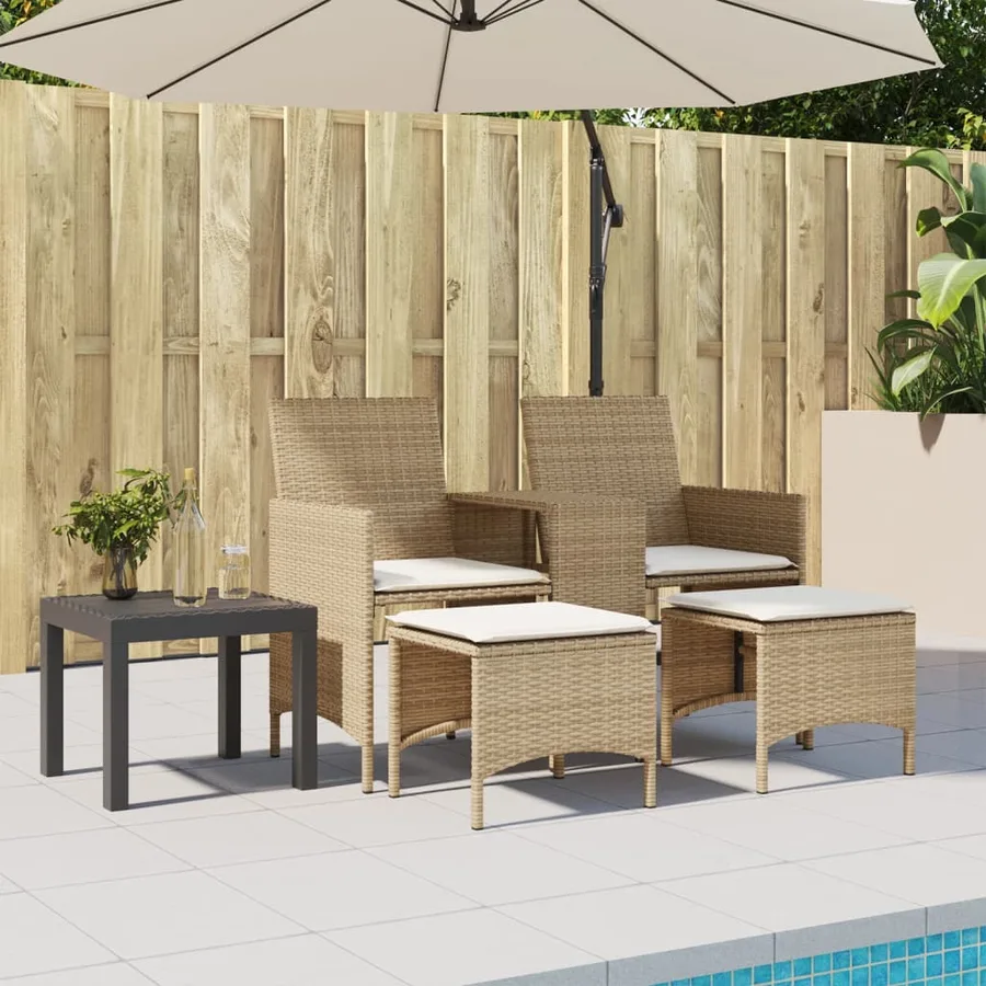 Canapé de jardin 2 places avec table et tabourets beige rotin - 3