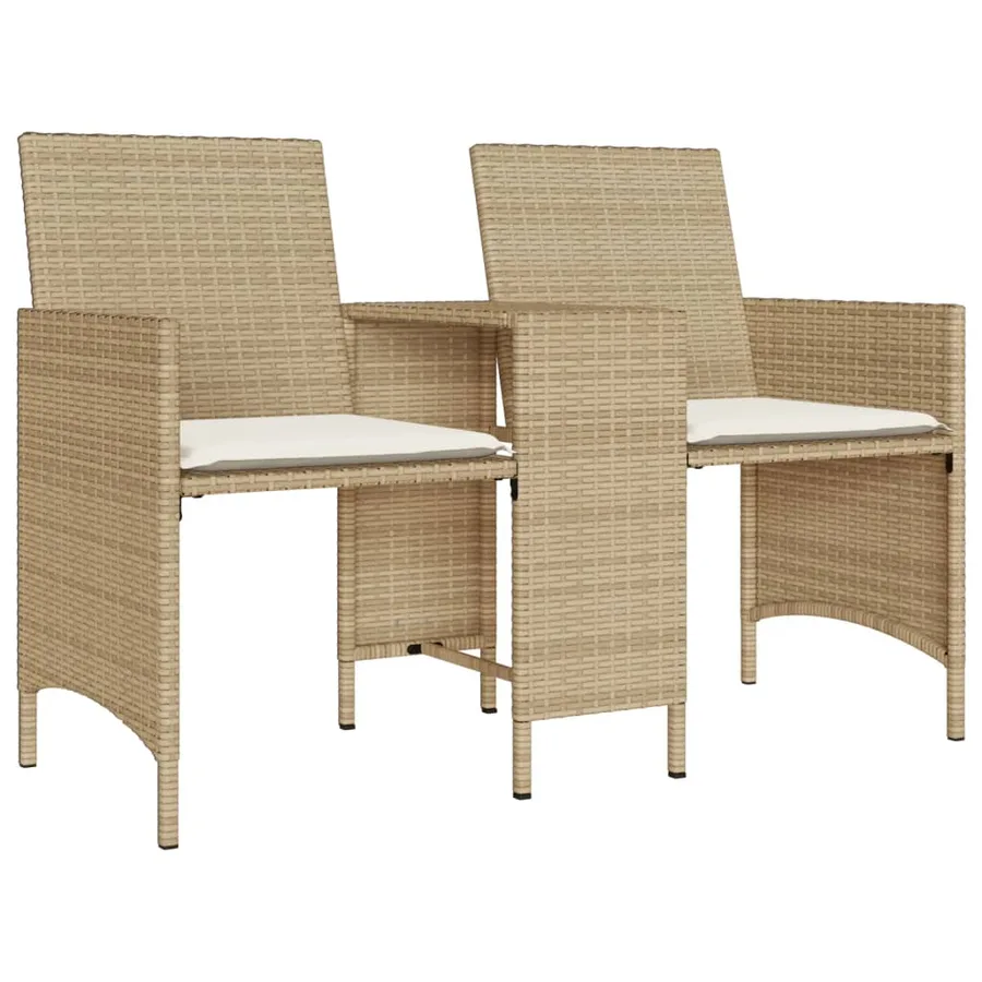 Canapé de jardin 2 places avec table et tabourets beige rotin - 4