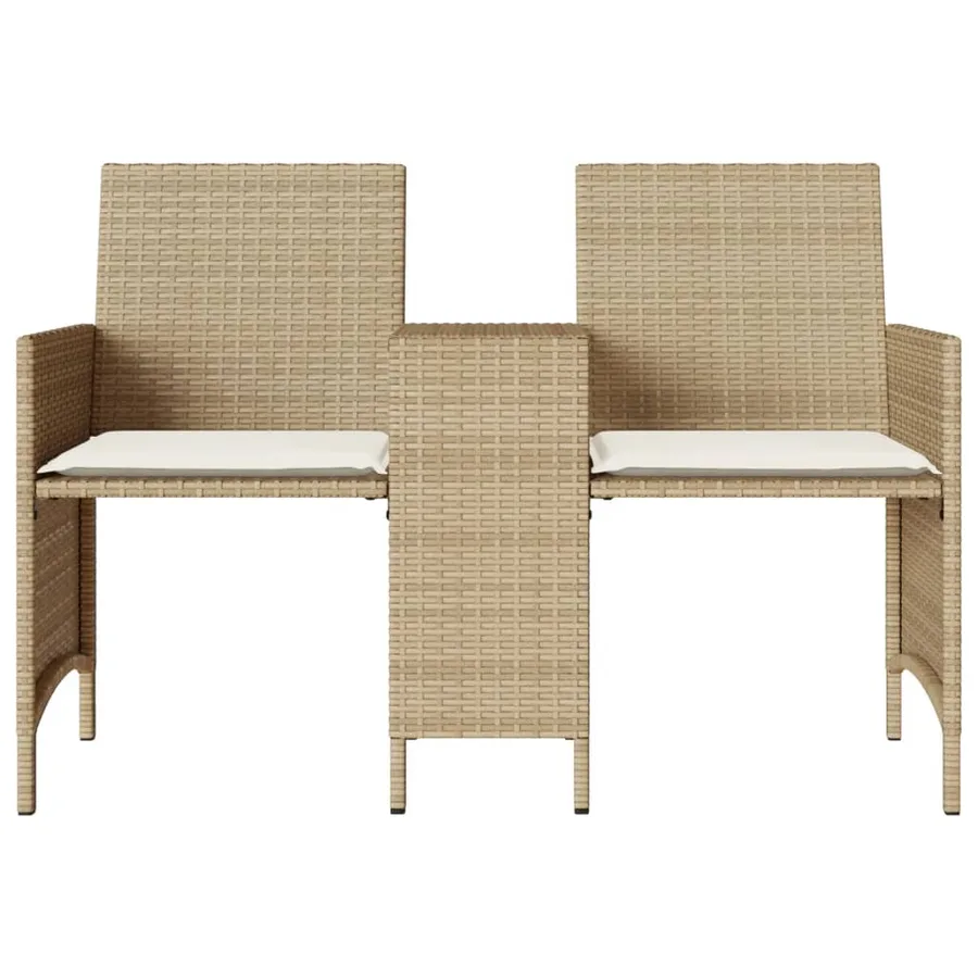Canapé de jardin 2 places avec table et tabourets beige rotin - 5