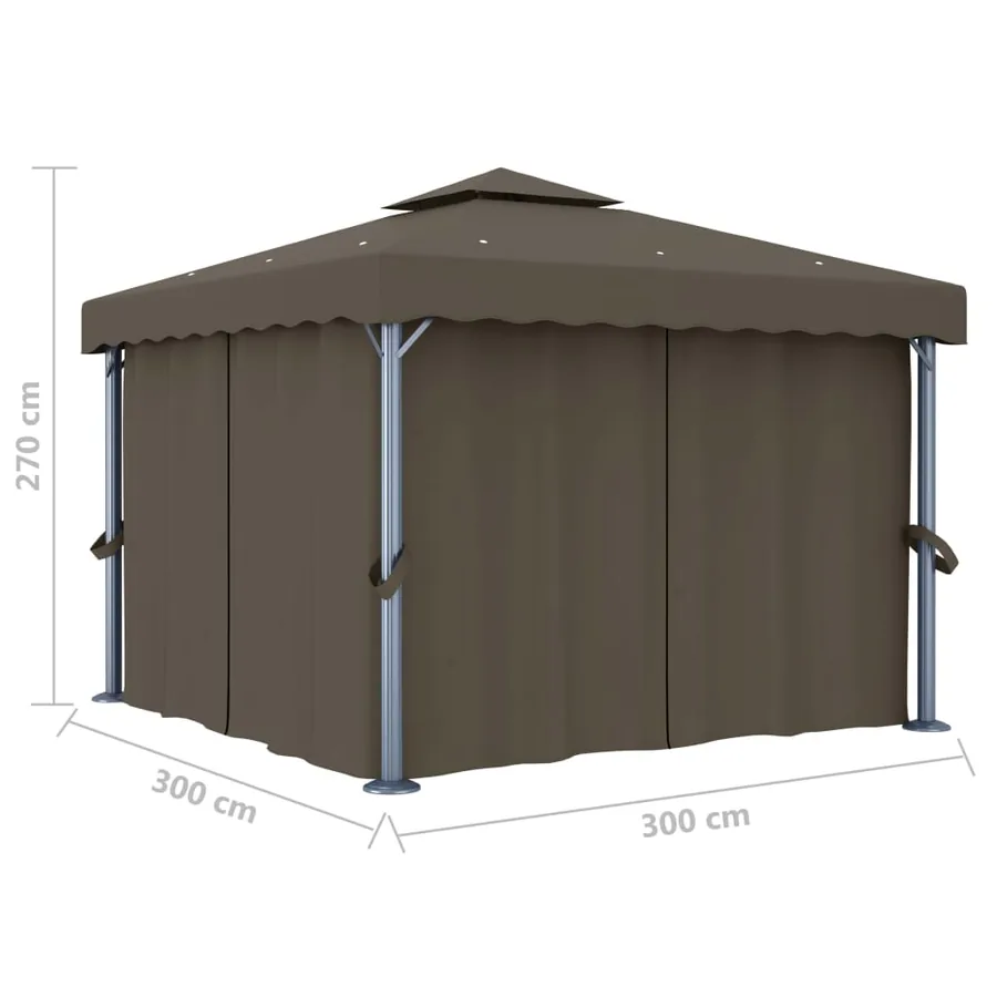 Tonnelle avec rideau et guirlande lumineuse à LED 3x3 m Taupe - 10