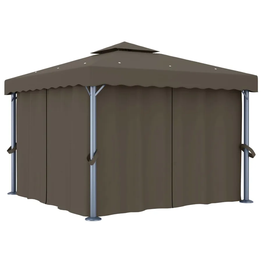 Tonnelle avec rideau et guirlande lumineuse à LED 3x3 m Taupe - 3