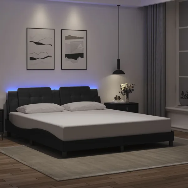 Cadre de lit avec LED sans matelas Zadar noir 180x200 cm