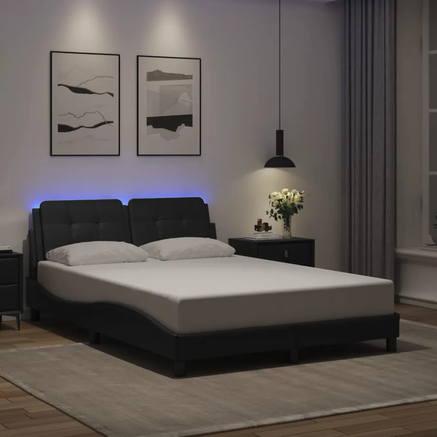 Cadre de lit avec LED sans matelas Zadar noir 120x200 cm