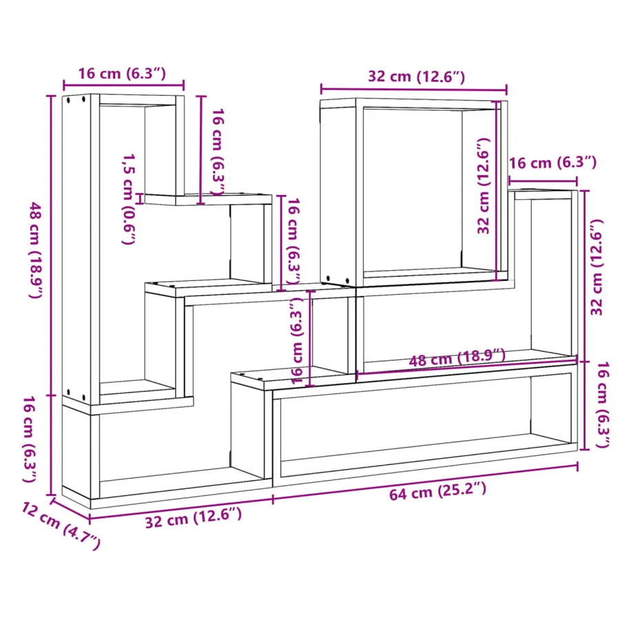 Étagère murale sonoma gris 96x12x64 cm bois d'ingénierie - 12