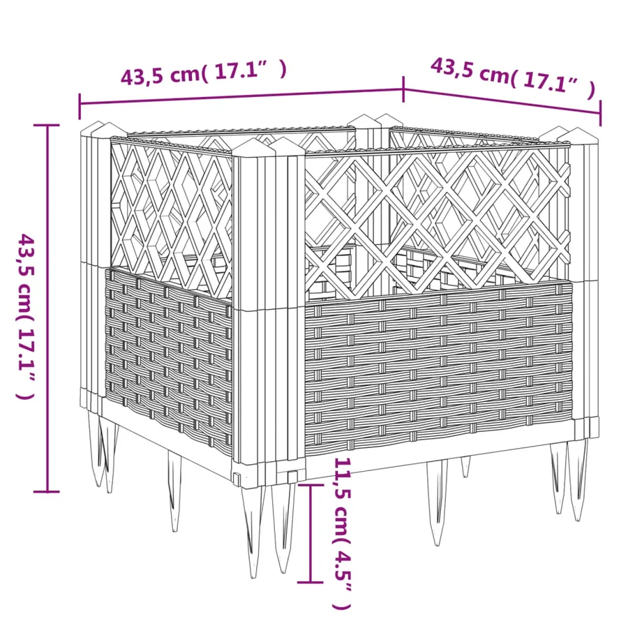 Jardinière avec piquets noir 43,5x43,5x43,5 cm PP - 8