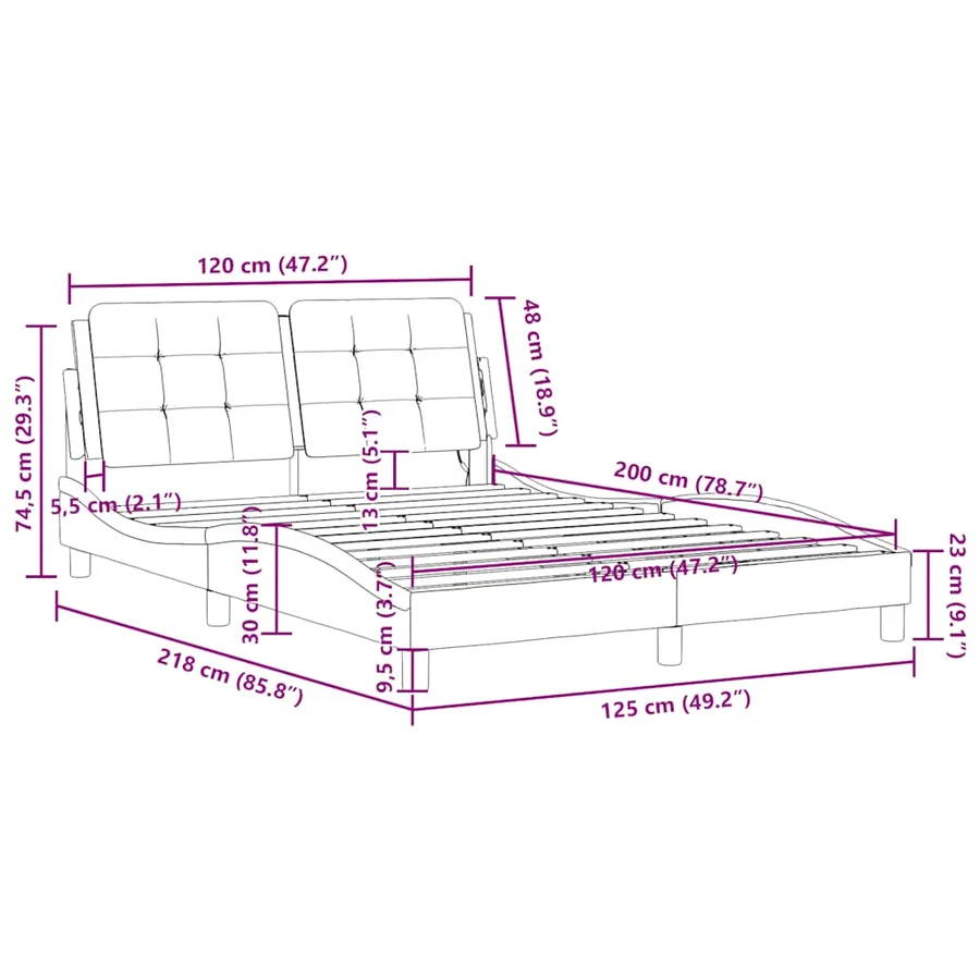Cadre de lit sans matelas Zadar marron 120x200 cm similicuir - 12