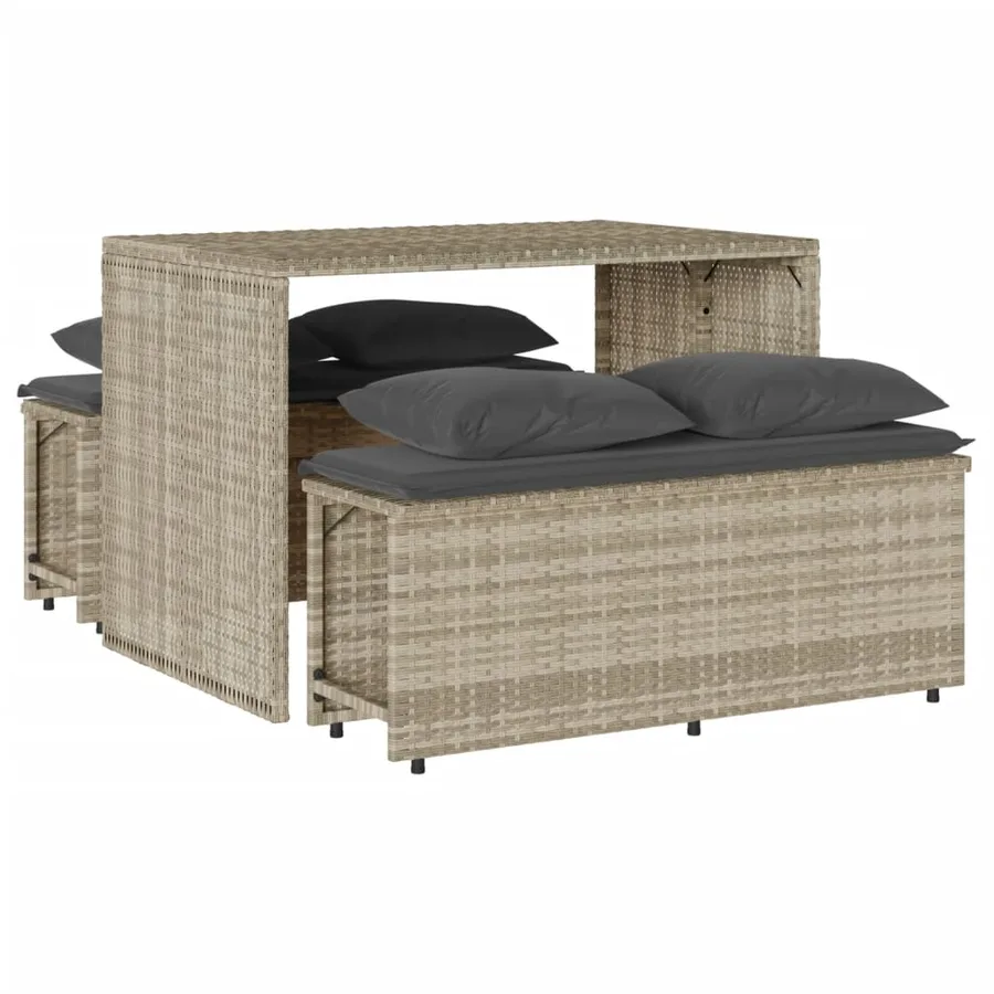Ensemble à manger de jardin 3pcs coussins gris clair poly rotin - 2