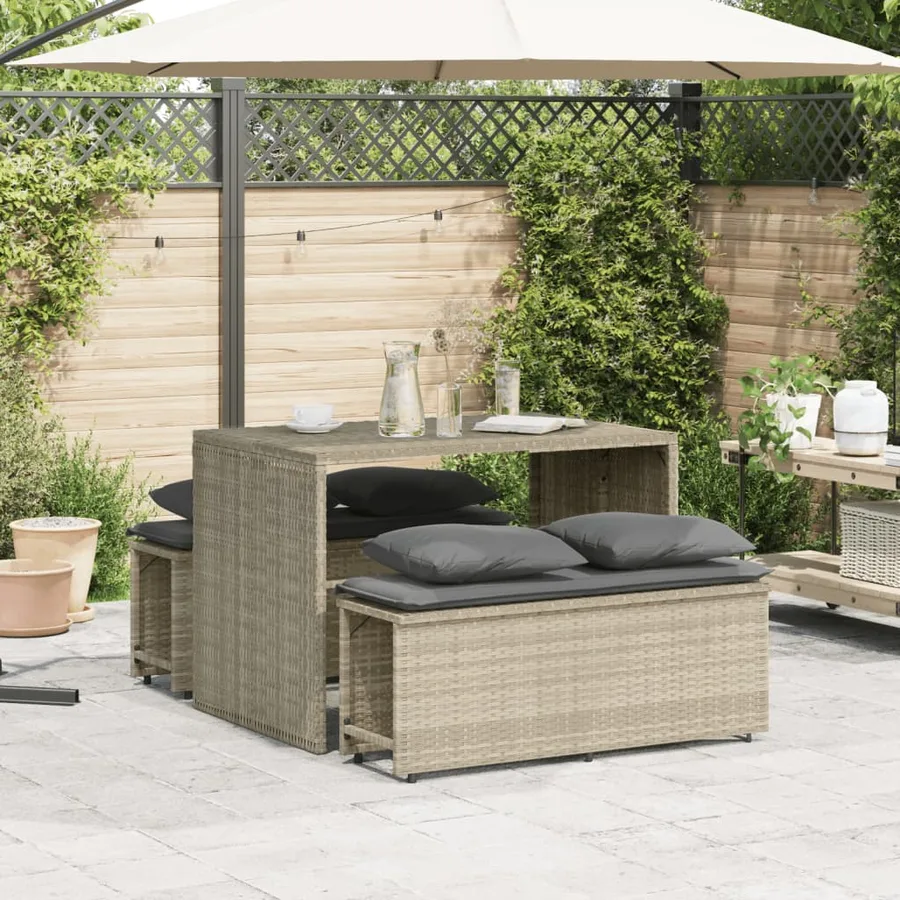 Ensemble à manger de jardin 3pcs coussins gris clair poly rotin - 3