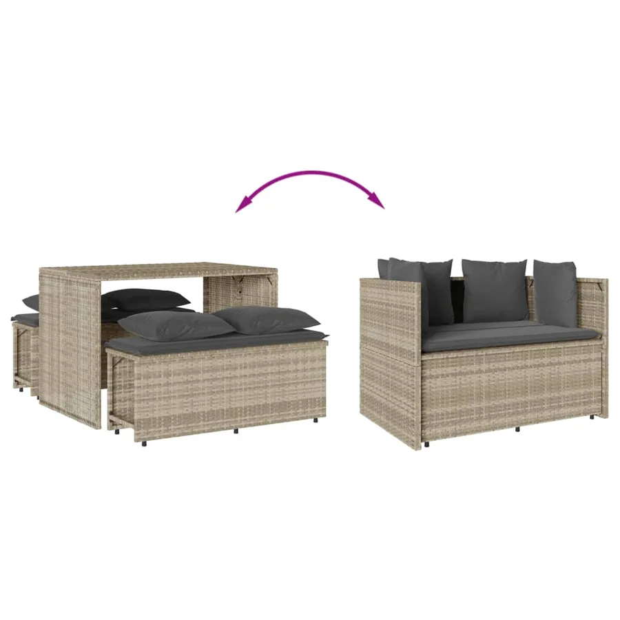 Ensemble à manger de jardin 3pcs coussins gris clair poly rotin - 6