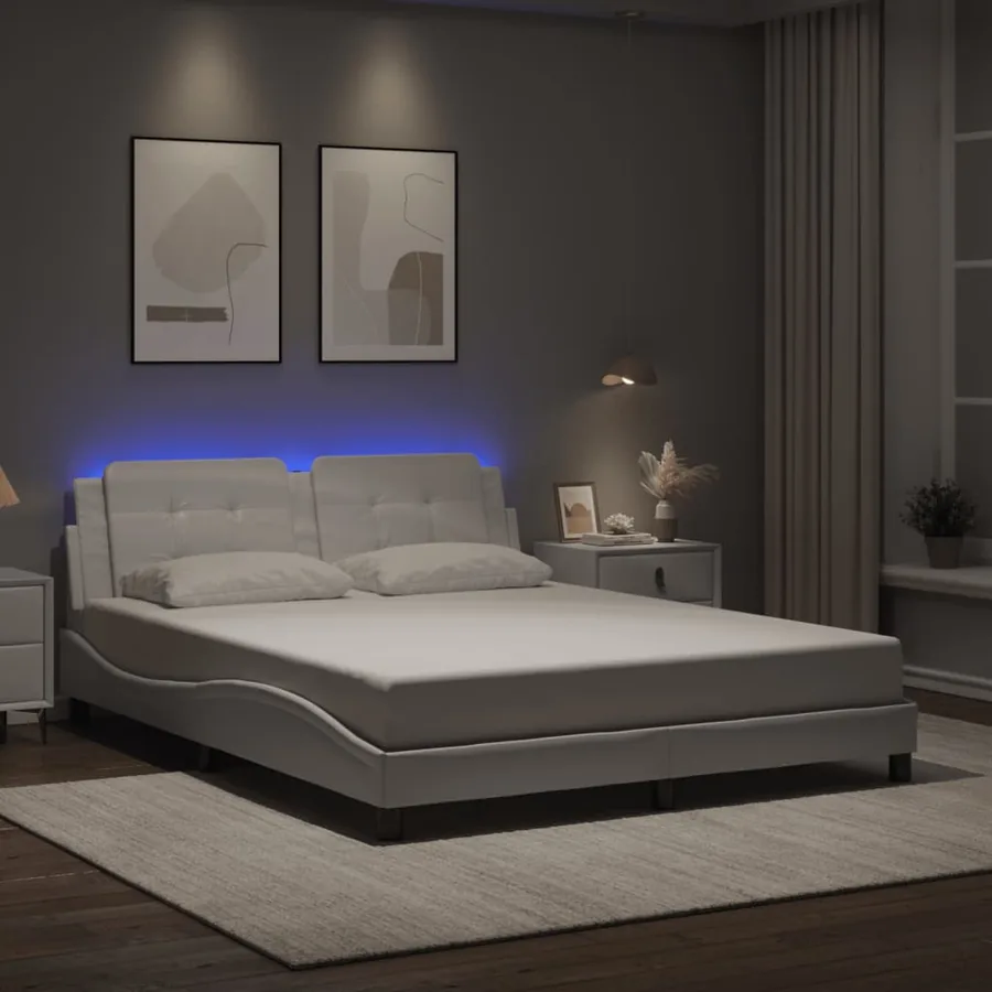 Cadre de lit avec LED sans matelas Zadar blanc 160x200 cm